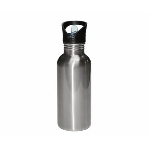 Stříbrná cyklistická láhev s náustkem a brčkem 600 ml Sublimační termotransfer