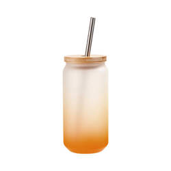 550 ml matná sklenice s brčkem a bambusovým víčkem pro sublimaci - oranžový gradient