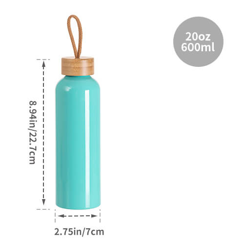 Hliníková láhev na vodu 600 ml s bambusovým víčkem pro sublimaci - máta