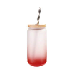 550ml matná sklenice s brčkem a bambusovým víčkem pro sublimaci - červený gradient