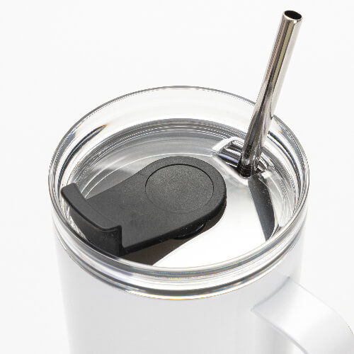 Cestovní hrnek z nerezové oceli o objemu 1200 ml se silikonovým víčkem se zátkou a brčkem pro sublimaci - bílý