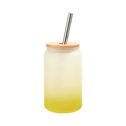 400ml matná sklenice s brčkem a bambusovým víčkem pro sublimaci - limetkový gradient