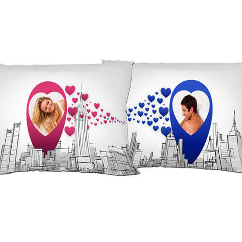 Dvoubarevný saténový povlak na polštář 70 x 40 cm pro sublimaci - Modrá srdce