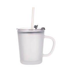 Hrnek z matného skla 400 ml s víčkem a brčkem pro sublimaci