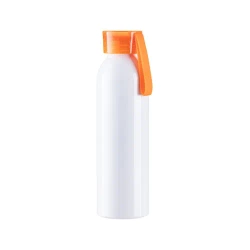Sportovní hliníková láhev na vodu 650 ml bílá s oranžovým uzávěrem a sublimačním proužkem