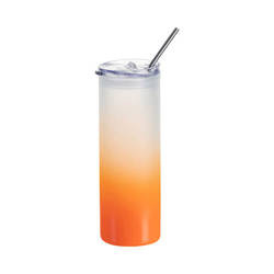 750 ml matný hrnek s plastovým víčkem a brčkem pro sublimaci - oranžový gradient