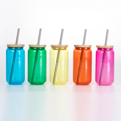 550 ml sklenice s brčkem a bambusovým víčkem pro sublimaci - fialová