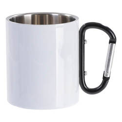 Kovový hrnek 300 ml pro sublimaci s černým uchem na karabinu - bílý
