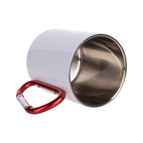 Kovový hrnek 300 ml pro sublimaci s uchem na karabinu - bílý