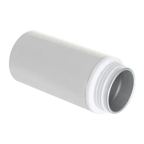 500 ml bílá hliníková lahvička se žlutým uzávěrem a modrou sublimační rukojetí