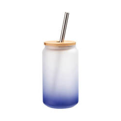 400 ml matná sklenice s brčkem a bambusovým víčkem pro sublimaci - tmavě modrý gradient