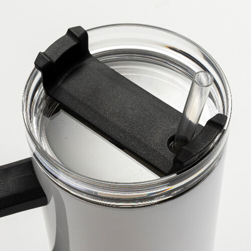 Nerezový cestovní hrnek 1200 ml s víčkem, brčkem a černým uchem - bílý (pro sublimaci)