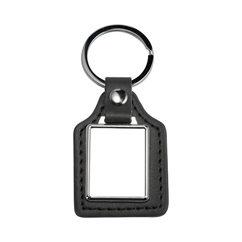 Kožený a kovový přívěsek na klíče pro sublimaci - obdélník - černý