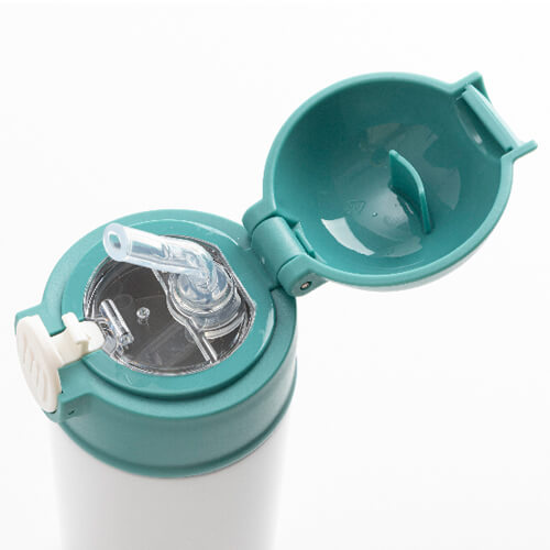 Bidon - 360 ml dětská láhev pro sublimaci - bílá se zeleným uzávěrem