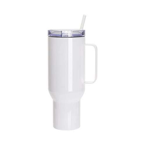 Nerezový cestovní hrnek 1200 ml s víčkem a brčkem - bílý (pro sublimaci)