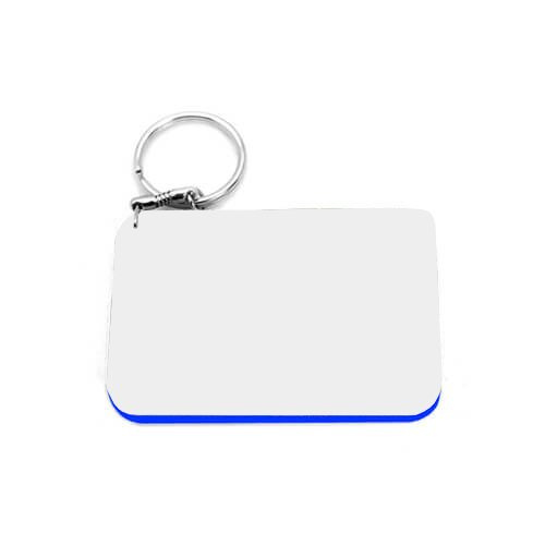 Plastový obdélníkový přívěsek na klíče 80 x 55 mm bílý s modrým okrajem Sublimační termotransferový tisk