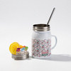 Hrnek Mason Jar 500 ml s brčkem a sublimačním uchem - bílý, s umělým ledem a citronem