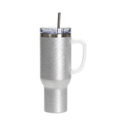 Nerezový hrnek 1200 ml s víčkem a brčkem - stříbrný (pro sublimaci)