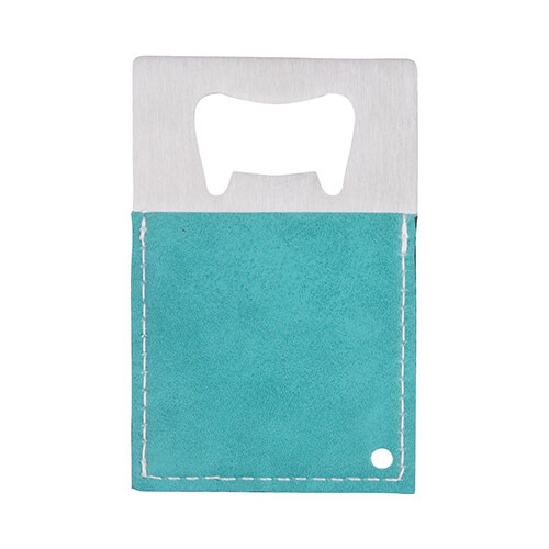 Otvírák na lahve 5,5 x 8,5 cm z oceli a kůže pro sublimaci - zelený