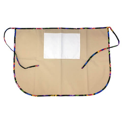 Klasická kuchyňská zástěra s kapsou na potisk - béžová s barevným lemováním - černé slovanské květy