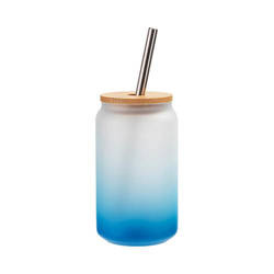 400 ml matná sklenice s brčkem a bambusovým víčkem pro sublimaci - modrý gradient
