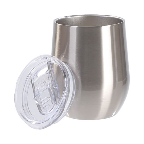 Hrnek na svařené víno 260 ml pro sublimaci - stříbrný s uzavíratelným otvorem na pití