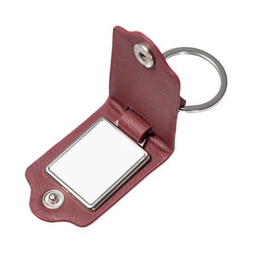 Obdélníková kovová klíčenka v koženém obalu pro sublimaci - bordó