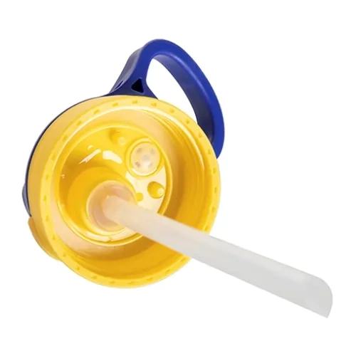 500 ml bílá hliníková lahvička se žlutým uzávěrem a modrou sublimační rukojetí