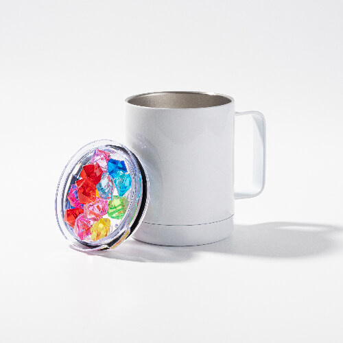 Hrnek na kávu 300 ml pro sublimaci - bílý, víčko s umělým barevným ledem