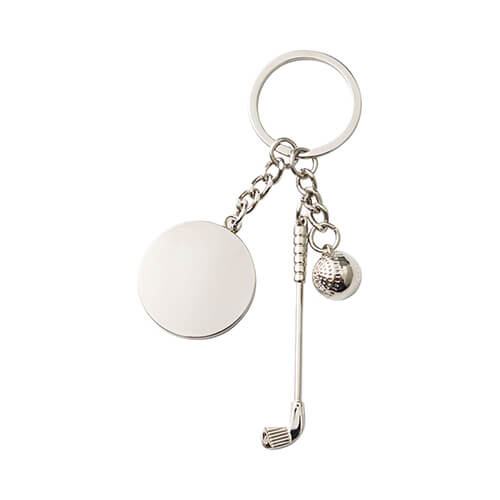 Kovová klíčenka s míčkem a golfovou holí pro sublimaci