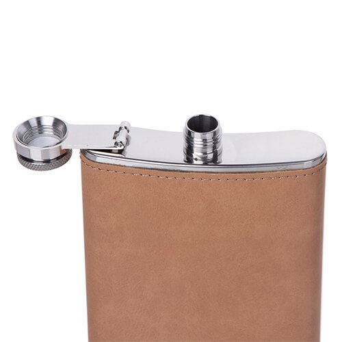 240ml kovová likérka (placatka) s hnědým koženým potahem pro sublimaci