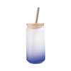 550ml matná sklenice s brčkem a bambusovým víčkem pro sublimaci - tmavě modrý gradient