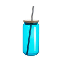 550 ml sklenice s brčkem a bambusovým víčkem pro sublimaci - tyrkysová