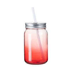 Skleněný hrnek Mason Jar 450 ml bez ucha pro sublimaci - červený gradient
