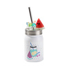 Hrnek Mason Jar 500 ml s brčkem pro sublimaci - bílý, umělý led a meloun