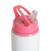 Hliníková lahvička s výlevkou, 600 ml, bílá, s růžovým uzávěrem a sublimačním držákem