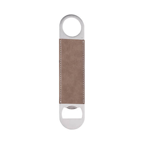 Otvírák na lahve 4 x 17,7 cm z oceli a kůže pro sublimaci - šedý