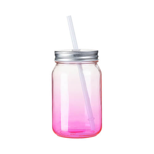 Skleněný hrnek Mason Jar 450 ml bez očka pro sublimaci - fialový gradient