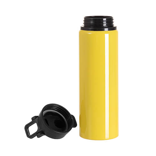 Hliníková láhev na vodu 750 ml s plastovým víčkem a rukojetí pro sublimaci - žlutá