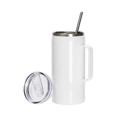 Hrnek na víno 1200 ml s voděodolným víčkem a sublimačním brčkem - bílý