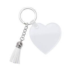 Akrylová klíčenka pro sublimaci - srdce s bílými střapci