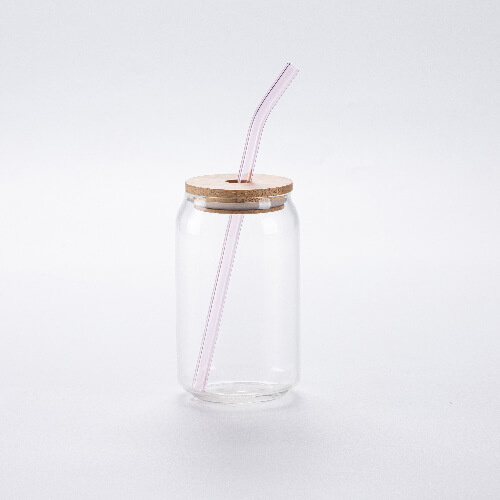 Zahnuté skleněné brčko 20 cm - růžové