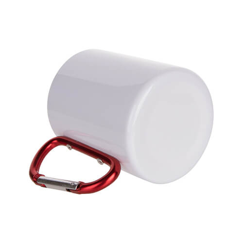 Kovový hrnek 300 ml pro sublimaci s uchem na karabinu - bílý