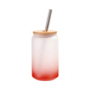 400 ml matná sklenice s brčkem a bambusovým víčkem pro sublimaci - červený gradient