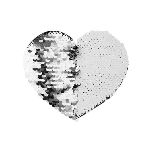 Dvoubarevné flitry pro sublimaci a textilní aplikace - stříbrné srdce 12 x 10,5 cm