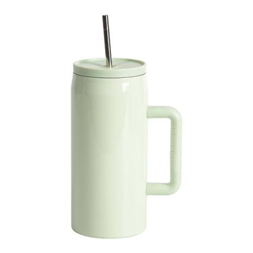 Nerezový cestovní hrnek 1200 ml s uchem a brčkem, s vodotěsným víčkem - světle zelený