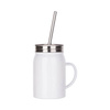 Hrnek Mason Jar 500 ml s brčkem a uchem pro sublimaci - bílý
