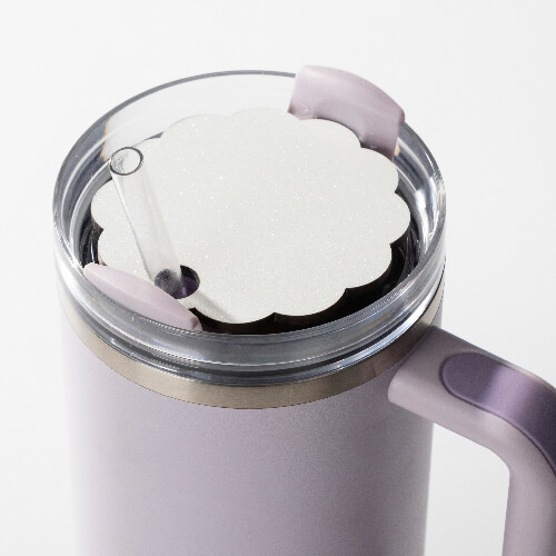 Vláknitá jmenovka se třpytkami na hrnek 1200 ml pro sublimaci - chryzantéma