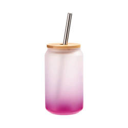 400 ml matná sklenice s brčkem a bambusovým víčkem pro sublimaci - fialový gradient