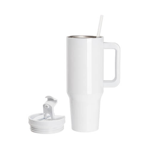 Hrnek 1200 ml s brčkem a světle šedým uchem pro sublimaci - bílý